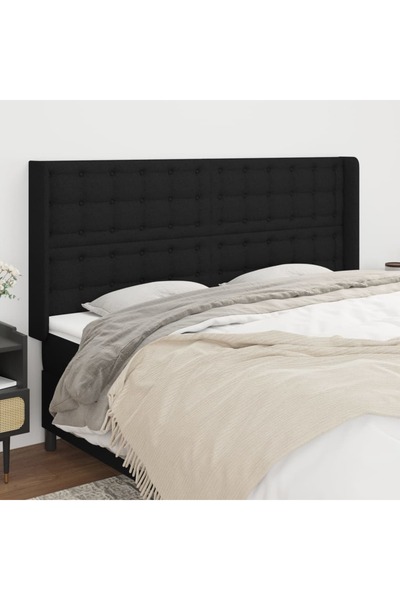 Concept Tăblie de pat cu aripioare, negru, 163x16x118/128 cm, textil