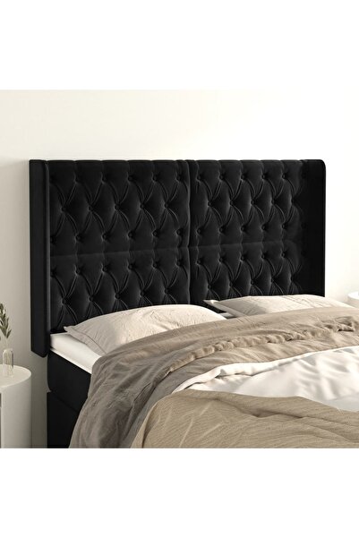 Concept Tăblie de pat cu aripioare, negru, 147x16x118/128 cm, catifea
