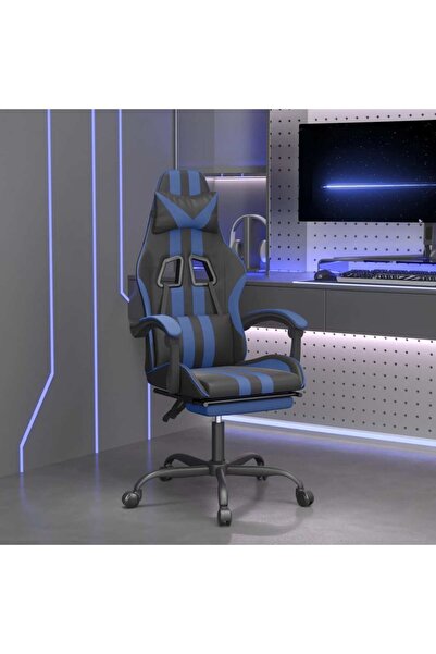 Concept Scaun de gaming cu suport picioare, negru/albastru, piele