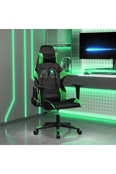 Concept Scaun de gaming de masaj, negru și verde, piele ecologică