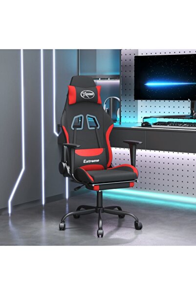 Concept Scaun de gaming cu suport picioare, negru și roșu, textil