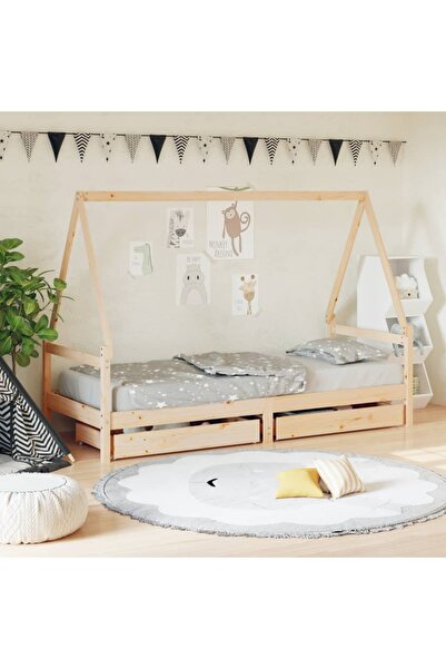 Concept Cadru de pat pentru copii cu sertare, 90x190 cm, lemn masiv pin