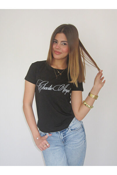 WHITE OF CREATIVE Kadın Chaotic Angel Yazılı Baskılı Baby Tee