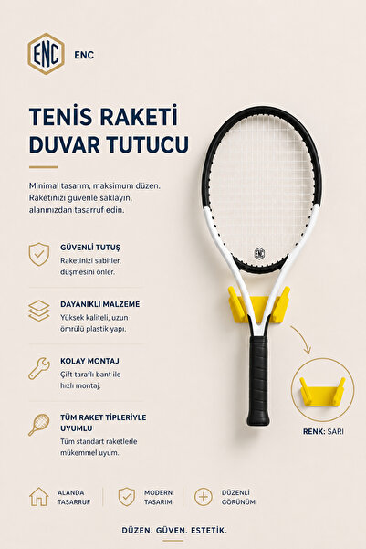 ENC Tasarım Tenis Raketi Duvar Askı Aparatı – Pratik Raket Tutucu Stand