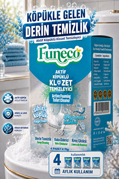 FUNECO Klozet Tuvalet WC Temizleyici, 1 Kutuda 4 Paket (300g), Aktif Köpüklü,...