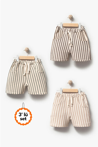 Jikko Baby Çizgili Örme 3'lü Şort 3720