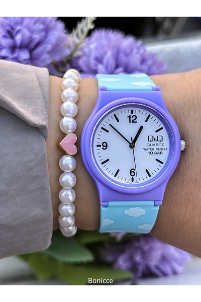 Q&Q Girl's Wristwatch, Purple Silicone Strap, 10 Atm Suitable for Pool and Se...