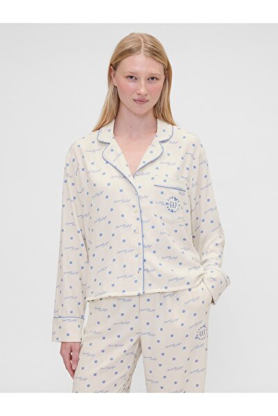 GAP Kadın Kırık Beyaz × Summer Fridays Relaxed Flannel Dotted Pijama Üstü