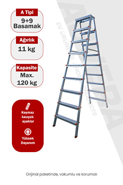 ASVERA Elmas Serisi – 9+9 Basamaklı Çift Taraflı Galvanizli Merdiven | Ev, Ba...