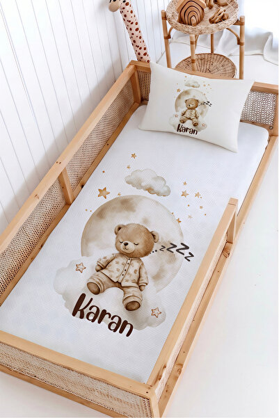 Lilabio %100 Pamuk İsme Özel Montessori Yatak Pike Seti 100x200 Ayda Uyuyan A...