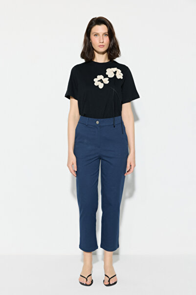 Gusto Canvas Mom Pants - Navy Blue