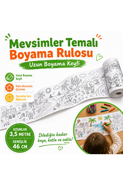 AHDTOPTAN Dört Mevsim Boyama Rulosu 46 cm x 3,5 Metre | Çocuklar İçin Uzun Bo...
