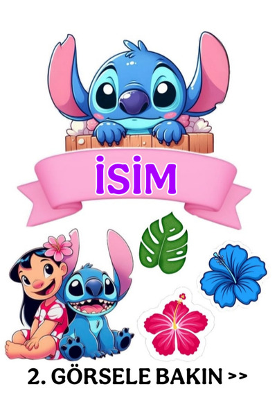 telaşe memuru İSİMLİ - Stitch Yenilebilir Pasta Süsü - Stiç Pasta Resmi ve Ba...