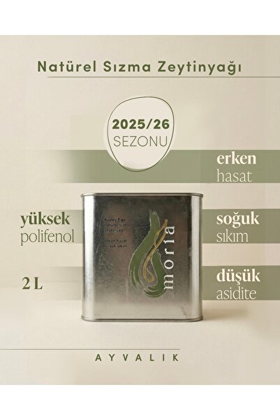 Moria Zeytinyağı Ayvalık Erken Hasat Soğuk Sıkım 2 Litre Natürel Sızma Zeytin...