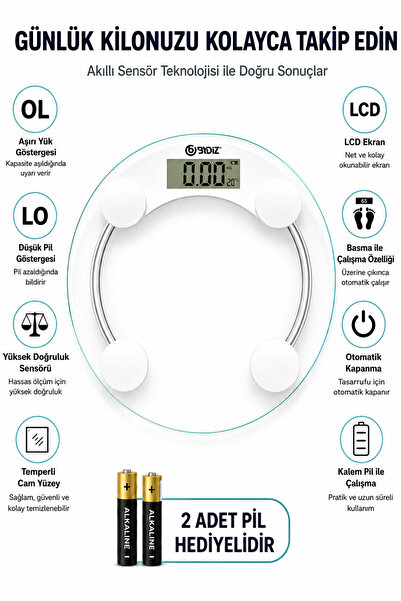 By-001 Digital Scale Bath Scale 180 Kg Capacity Tempered Glass (ROUND)