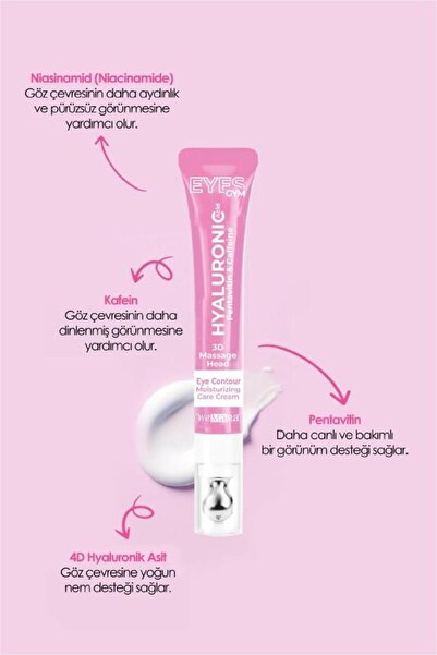 WeMara HİYALÜRONİK ASİT & MOSİTURİZİNG (PEMBE) MASAJ BAŞLIKLI GÖZ KREMİ 18 ML