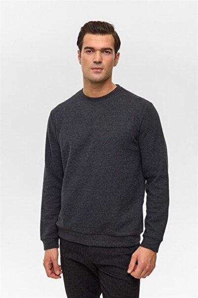 SÜVARİ Antrasit Regular Düz Bisiklet Yaka Sweatshirt