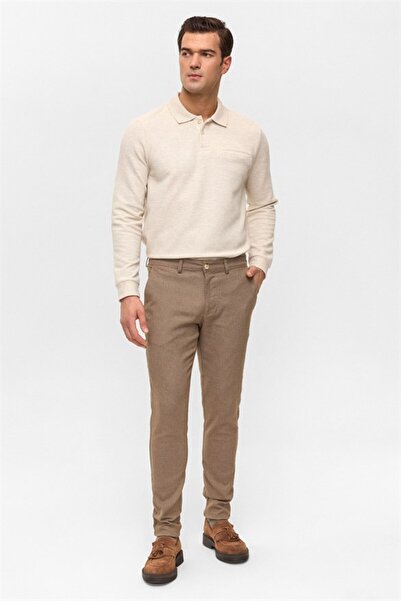 SÜVARİ Bej Slim Armürlü Pantolon