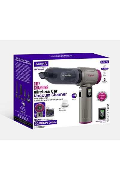 auhma Ahv-42 Kablosuz Araç Süpürgesi 20.000PA 100W LCD Ekranlı 9 Başlıklı Led...