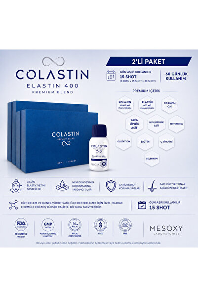 Colastin Premium Kolajen & Elastin 15 li likit / Glutatyon Resveratrol Q10 Li...