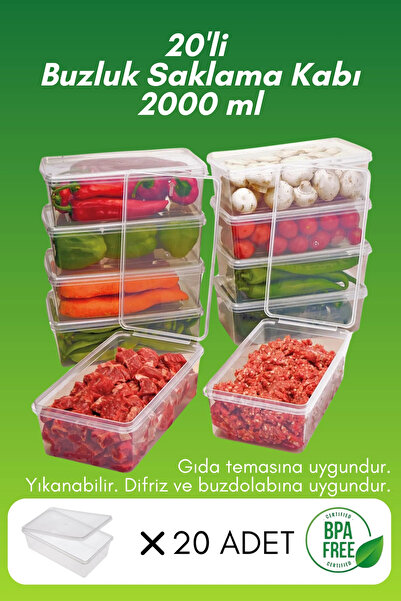 Genel Markalar Gri 2L Kendinden Kilitli Saklama Kabı, 20'li Paket, Derindondu...