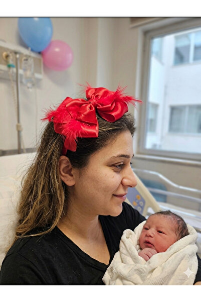 Nöşre Design Maternity Crown with Feathers and Red Satin Ribbon, Mother Baby ...