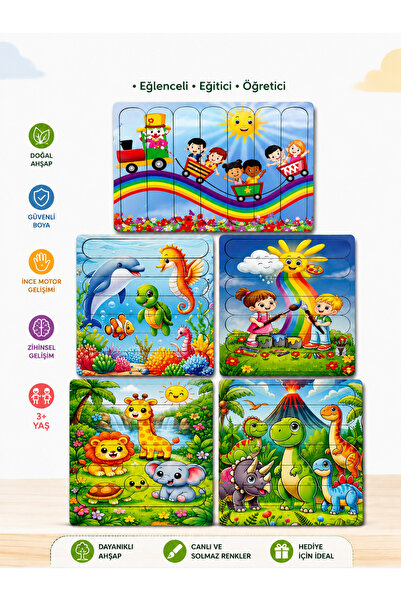 Ahşap 5 Adet 7 Parçalı Çubuk Puzzle Seti