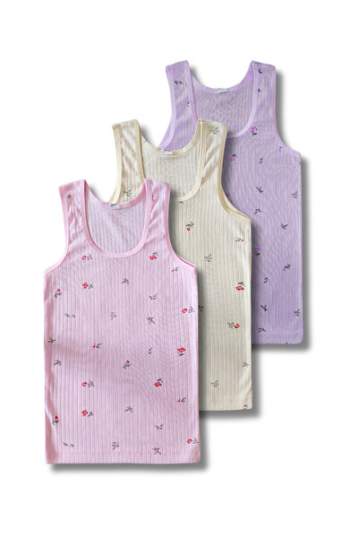 Panfilia 100% bumbac, cu model floral, maiou cu bretele groase pentru fete, s...