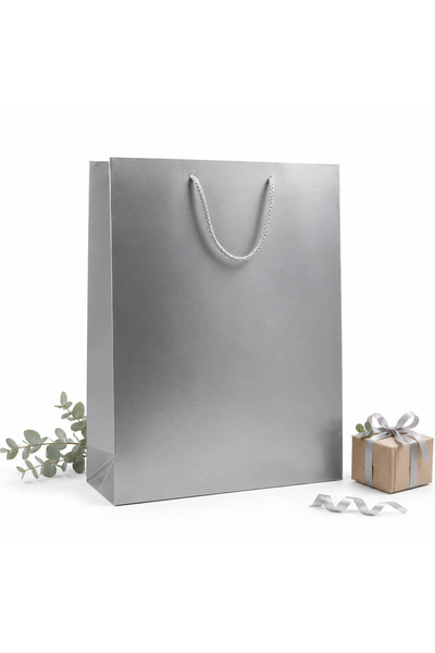 repro design Gümüş Premium Karton Çanta 35 x 45 x 9 cm 2 Adet Hediye Poşeti