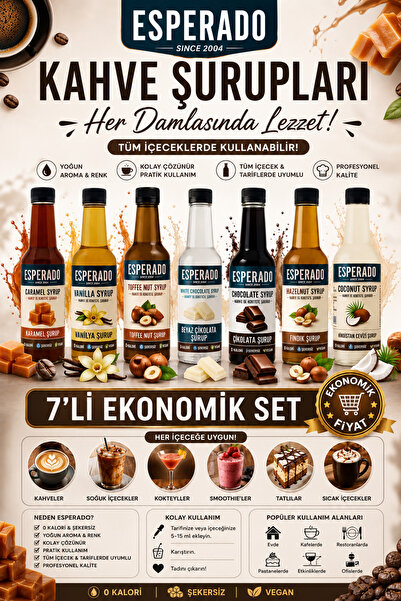 ESPERADO Şekersiz Sugar Free 7 Li Ekonomik Kahve Şurubu Seti 250 ml X 7 Adet