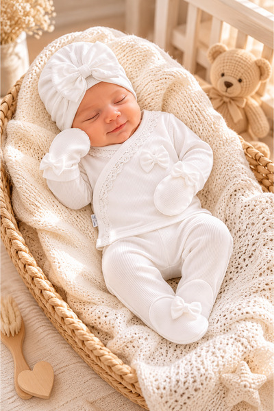 5 BOWTIE PISTOL 100% COTTON NEWBORN BABY GIRL HOSPITAL EXIT SET/BABY GIRL BODYSUIT SET