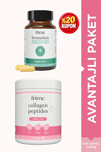 Frime Hidrolize Kolajen + Bromelain, İnulin, Yeşil Çay, Prebiyotik & Postbiyo...