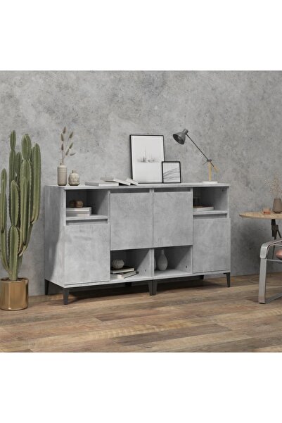 Concept Servante, 2 buc, gri beton, 60x35x70 cm, lemn prelucrat
