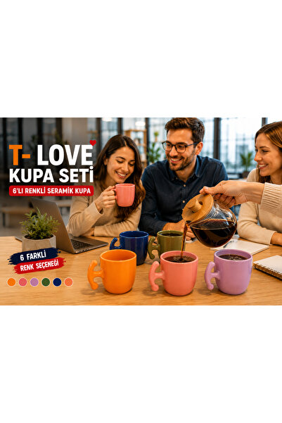 EMBazaar T-Love Mug Set 6 Pcs Coffee, Tea, Nes Cafe, Espresso, Double Turkish...