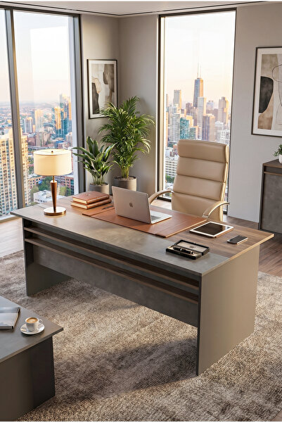 Yurudesign Vista A Ofis Masası 180cm*90cm Kahve-Beton-Antrasit VS1-CGA
