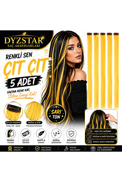 DYZSTAR وصلات شعر ملونة قابلة للتركيب 5 قطع من الشعر الاصطناعي باللون الأصفر