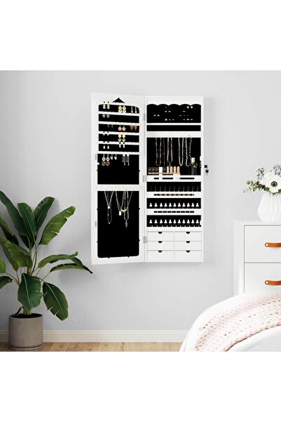 Concept Dulap de bijuterii cu oglindă de perete, alb, 37,5x10x106 cm
