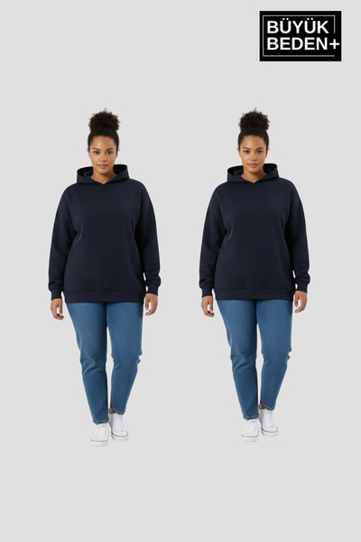 Süperlife Women's Plus Size Slim Hooded Sleeves and Skirt Ribbed Thin Swatshi...