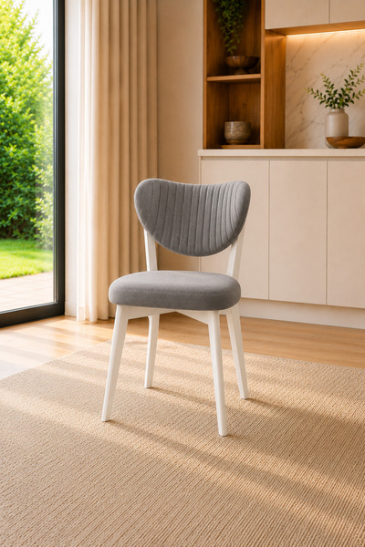 formood Mutfak Sandalyesi Modern Gri Kumaş Salon Sandalyesi Beyaz Ayak Elma M...