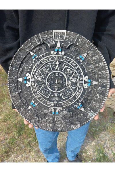 Aztek Güneş Taşı Duvar Süsü Bereket Enerji Sembolü Bohem Dekor 38cm
