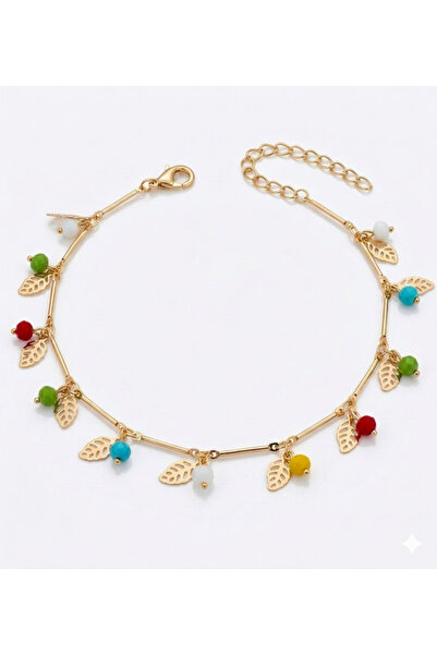 Siya Silver Colored Natural Stone Leaf Steel Anklet