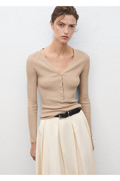 MANGO Woman Pullover aus Gummistrick mit V-Ausschnitt