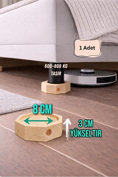 iDekor Robot Süpürge İçin Doğal Ahşap Baza Yükseltici ” 3 cm Yükseltir | Oyuk...