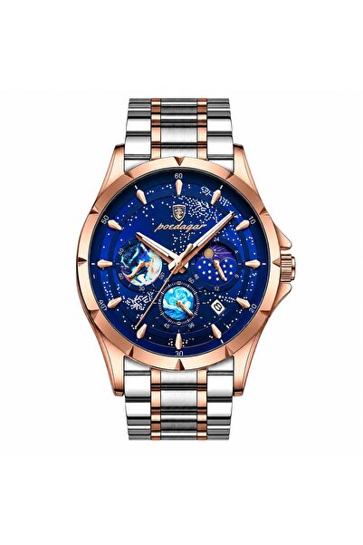 Marbar Astronomik Ay Fazlı ve Dünya Haritalı Erkek Saati