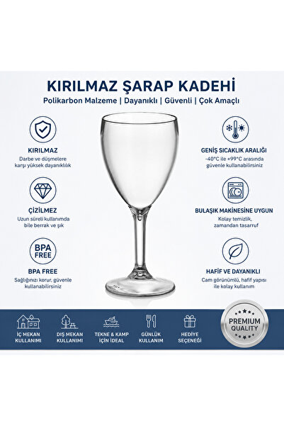 Genel Markalar Kırılmaz, Çizilmez 320 ml Yıkanabilir Polikarbon Plastik Şarap...