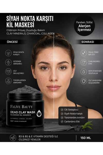 FALİVE BEAUTY Ölü Deniz Kil Maskesi Kolajen Siyah Nokta Karşıtı Ölü Deriden A...