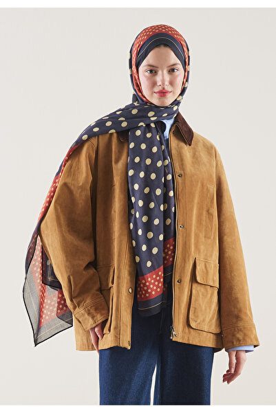 Freshscarfs Lacivert Puantiye Desen Rami Şal