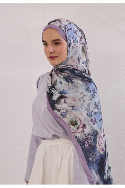 Freshscarfs Lavanta Vıntage Rose Desen Rami Şal