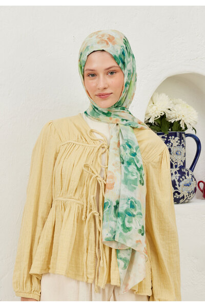 Freshscarfs Fiona Desen Rami Şal Yeşil
