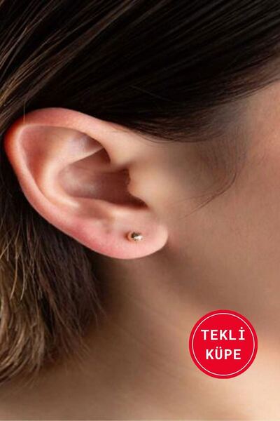 Bayar Gold 14 Ayar Altın Kalemli Top Tekli Küpe